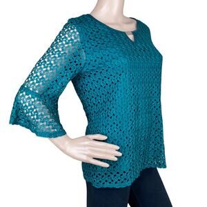 Brody Myles Green Lace Bell Sleeve Top Cutout Neck L Made in Canada